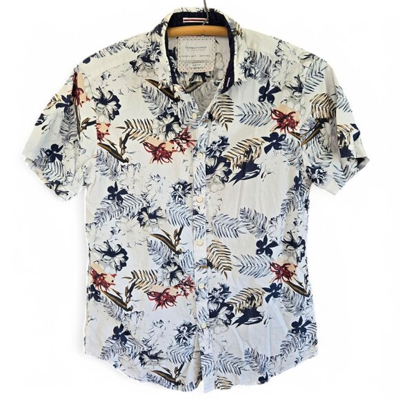 Denim & Flower Ricky Singh Other - Denim & Flower Ricky Singh Mens Slim Fit Floral Hawaiian Shirt Short Sleeve Whit